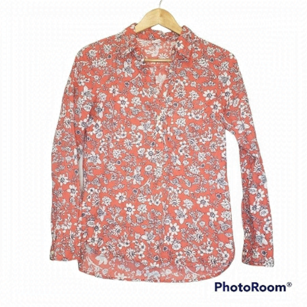 3 for $25 Gap Orange Blue Floral Flower Button Down Top Extra Small XS